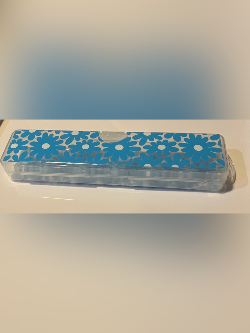Blue Floral Plastic Brush/Pencil Case